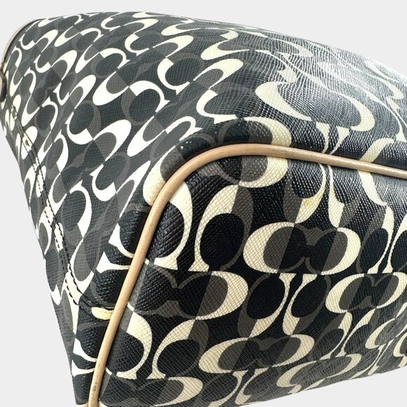 COACH Park Metro Dream C Black & Ivory Monogram C Purse Tote Shoulder Bag F26201 - Picture 9 of 16